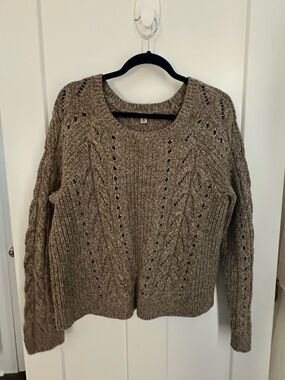 Lucky Brand Taupe Cable Knit Scoop Neck Sweater